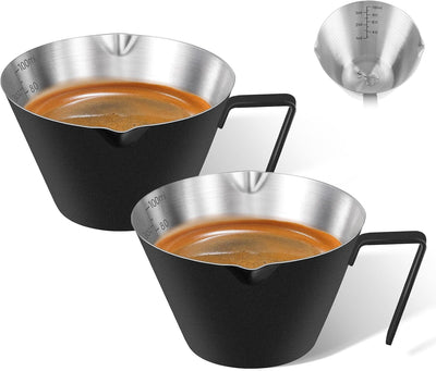 2 Pzas Taza Espresso Acero Inox Asa Medidora 3.4oz Negro