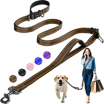 Correa perro ajustable 5.5-8.5ft doble asa acolchada