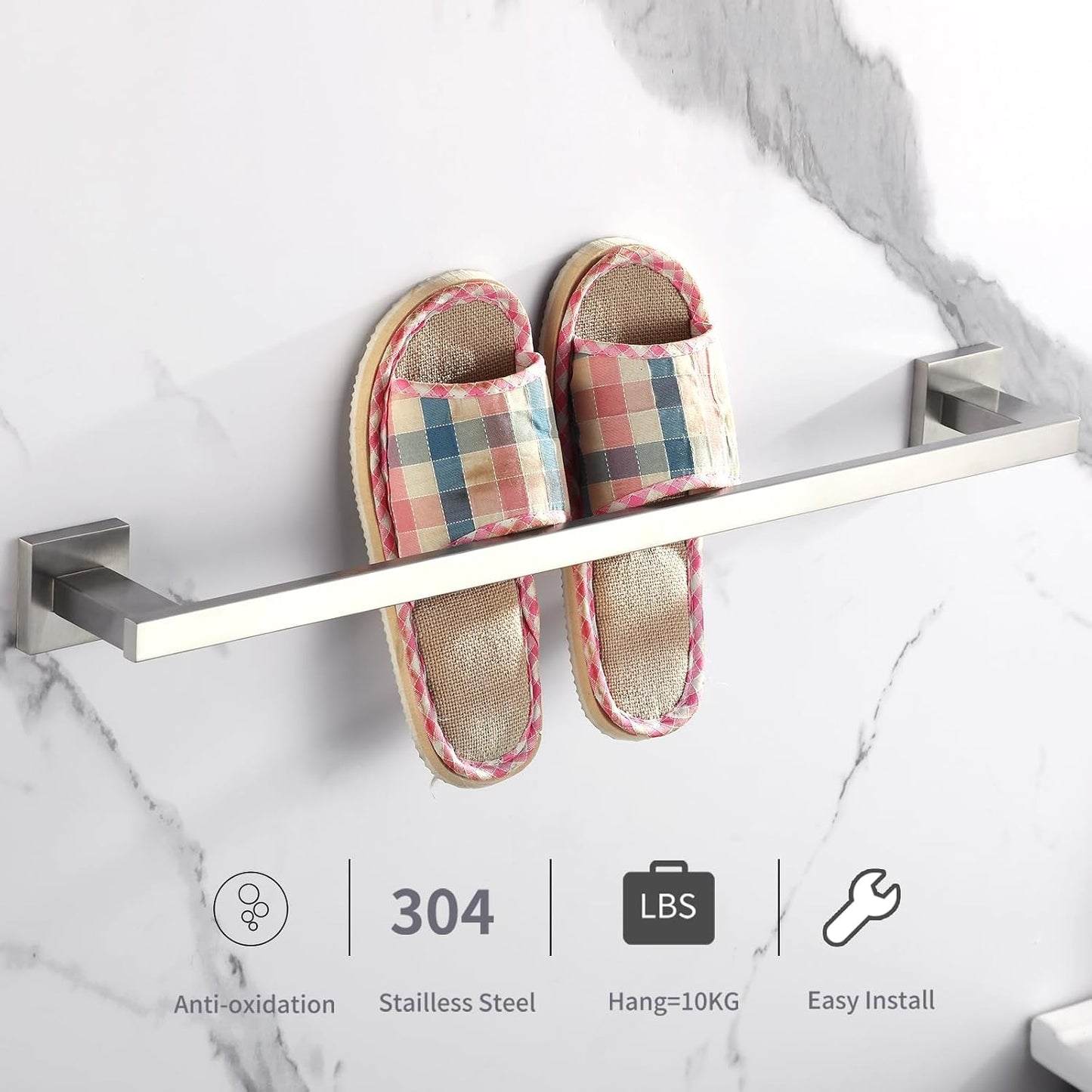 Toallero baño acero inox 12pulg colgador níquel cepillado