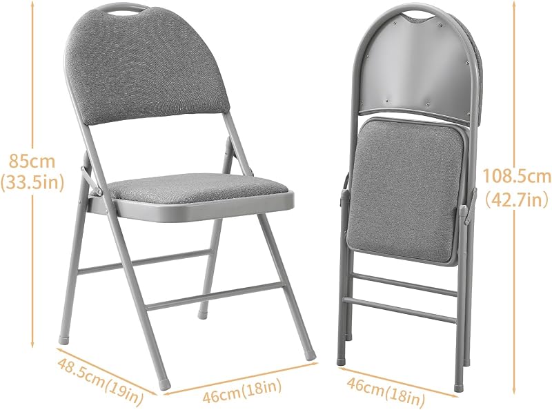2 Sillas Plegables Metal Asiento Tela Acolchado Gris