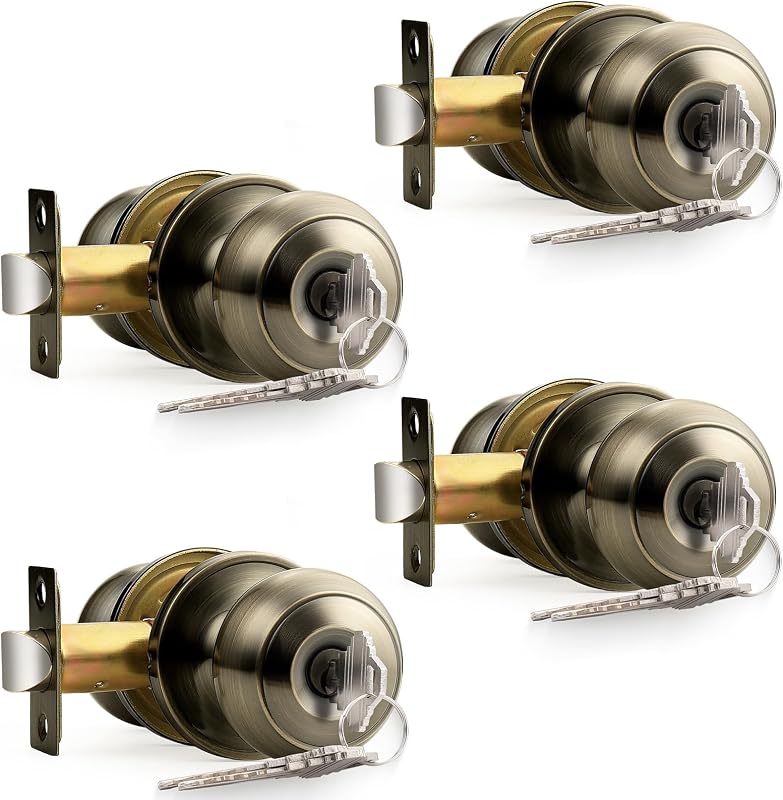 Pomo puerta latón antiguo con cerradura 4 pack