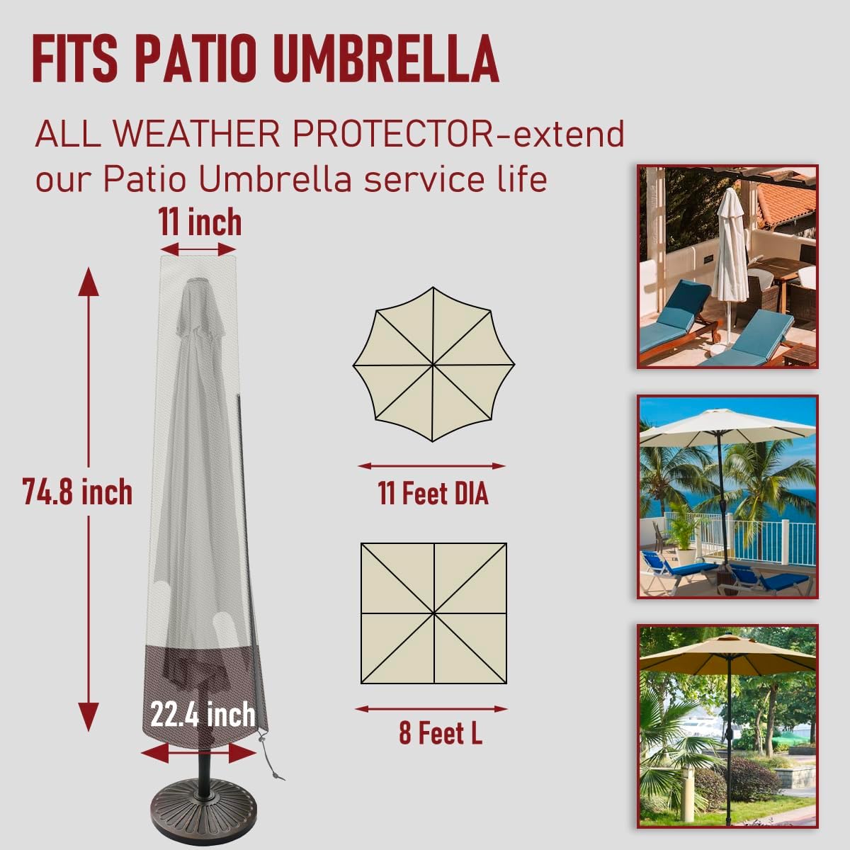 Funda sombrilla patio tela poliéster 600D impermeable