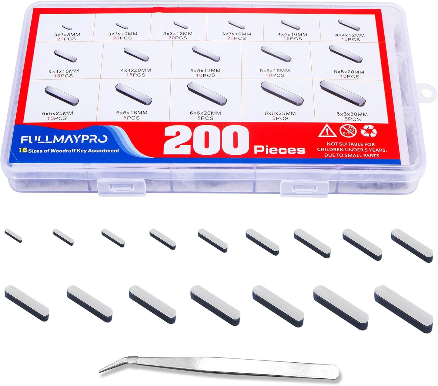 200 Llaves Pluma Eje Transmision 16 Tamaños 8-1.181pulg