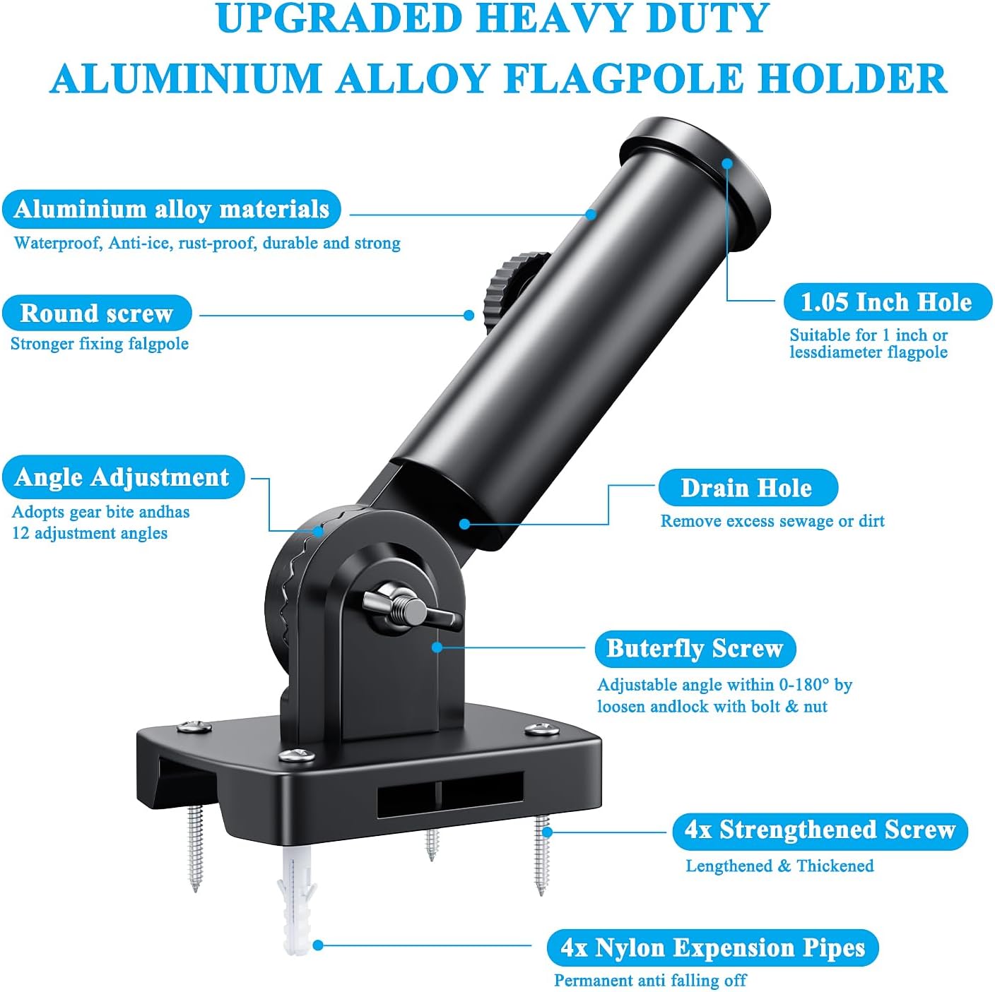 Soporte ajustable para mástil bandera aluminio resistente
