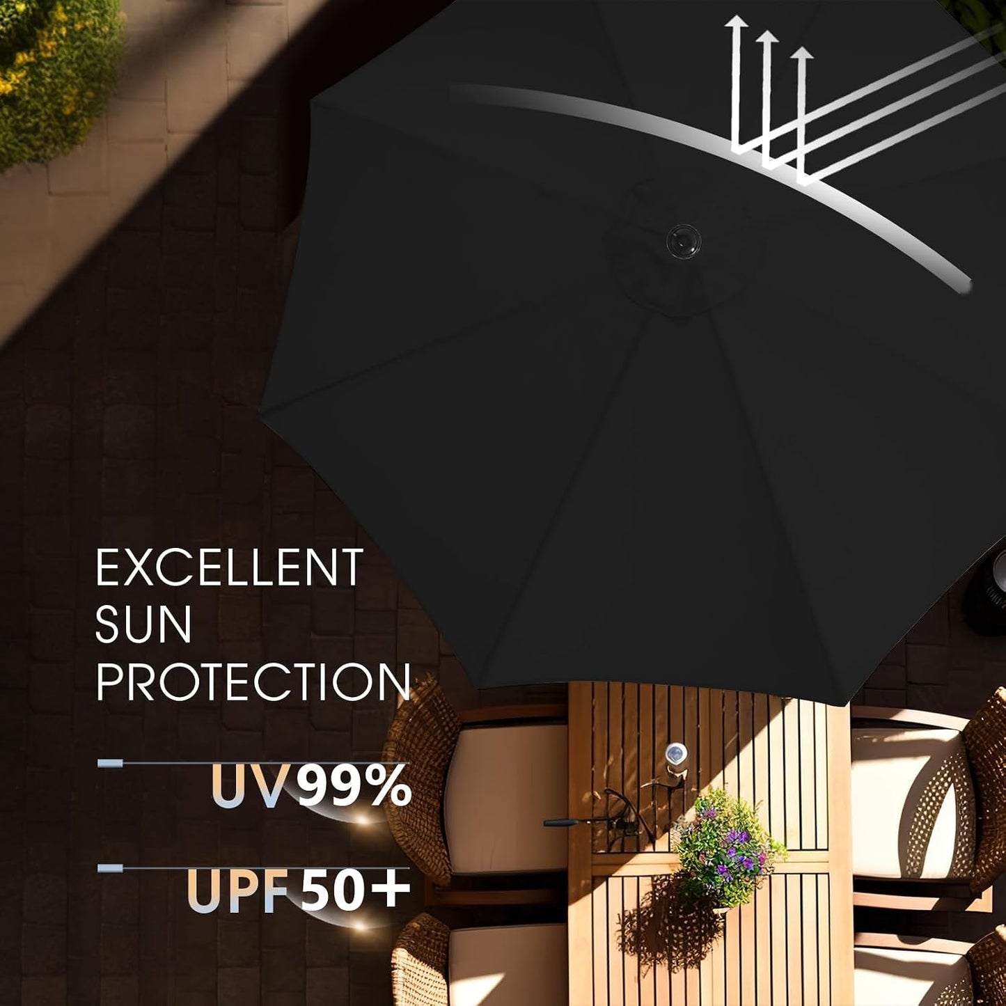 Sombrilla patio 9ft 8 varillas poliéster