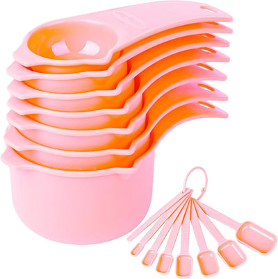 Juego 7 Tazas y Cucharas Medidoras de Plástico Rosa