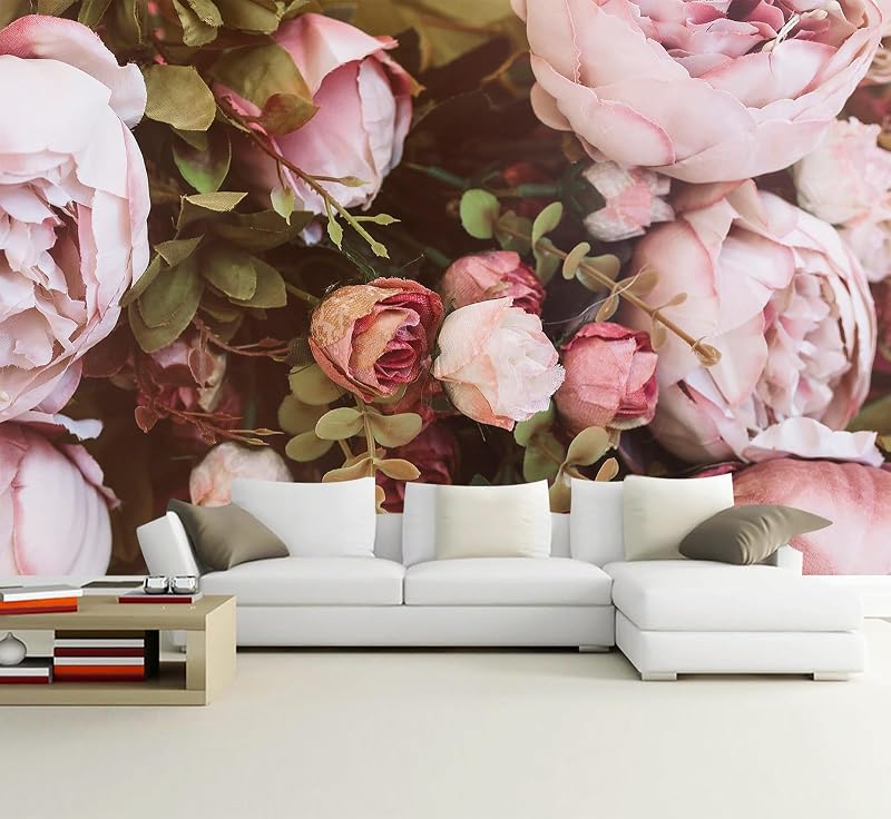 Papel tapiz floral peonía rosa para dormitorio niña