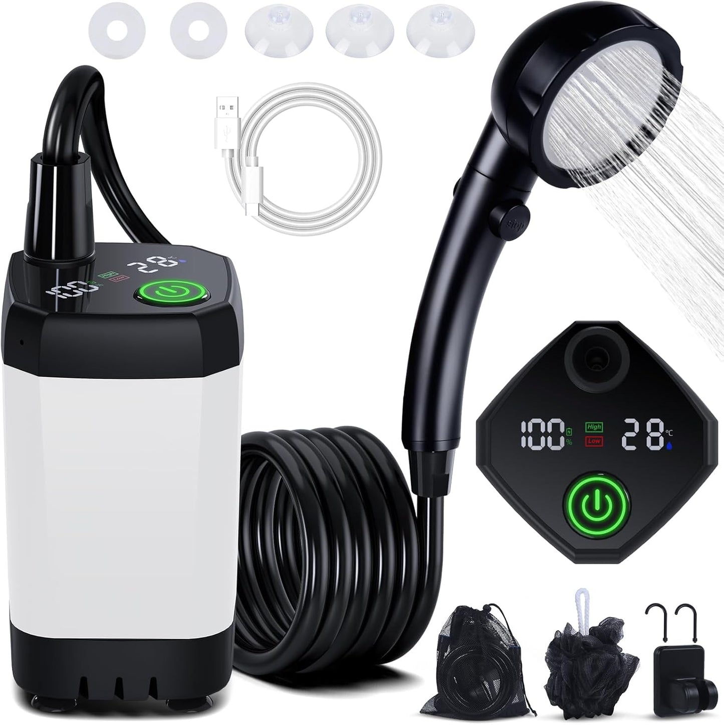 Ducha portátil campamento 6000mah con pantalla led 4 modos