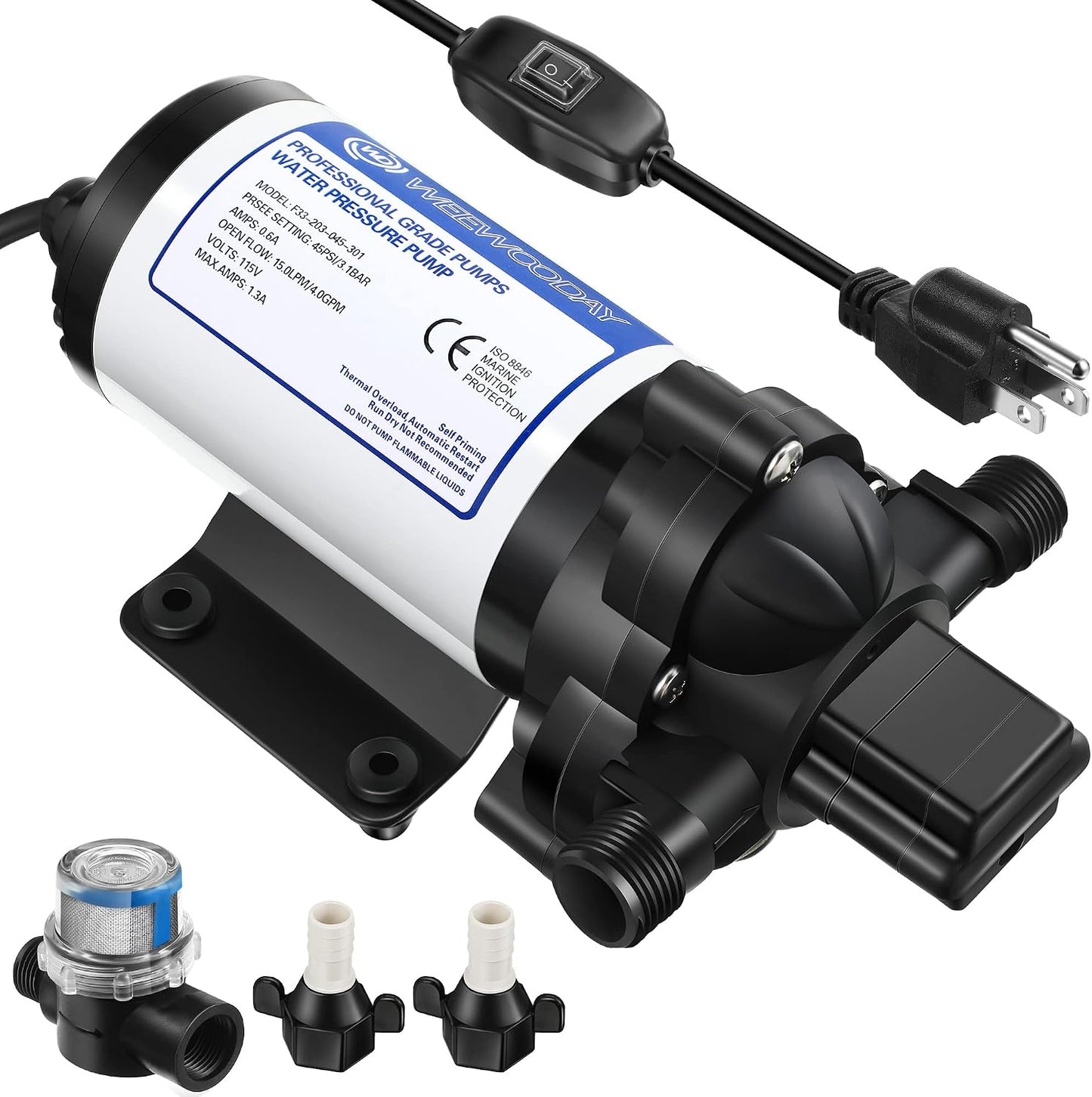 Bomba diafragma 115V 4GPM 45PSI interruptor autocebante