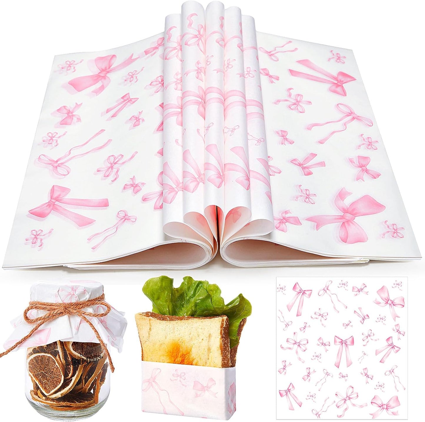 100 Hojas Papel Encerado Rosa Lazo Sandwiches