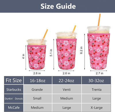 3 Pzas Fundas Neopreno Aislante para Café Helado Flor Cerezo
