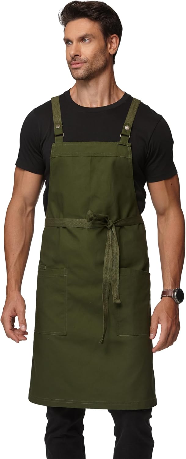 Delantal cocina unisex correa cruzada 2 bolsillos impermeable