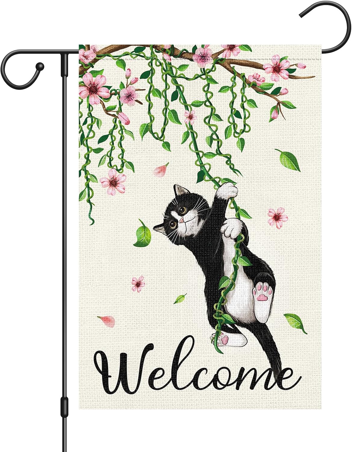 Bandera jardín gato negro 12x18" doble cara arpillera