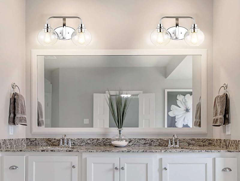 Lámpara pared LED cromada 17.5pulg baño vidrio transparente