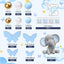 Decoración pastel elefante letra azul bola perla blanca cumpleaños