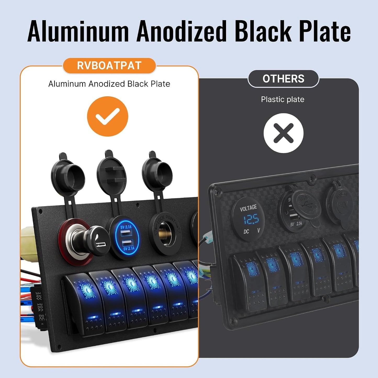 Panel interruptores marino 8 cuadrillas 12V luz LED azul