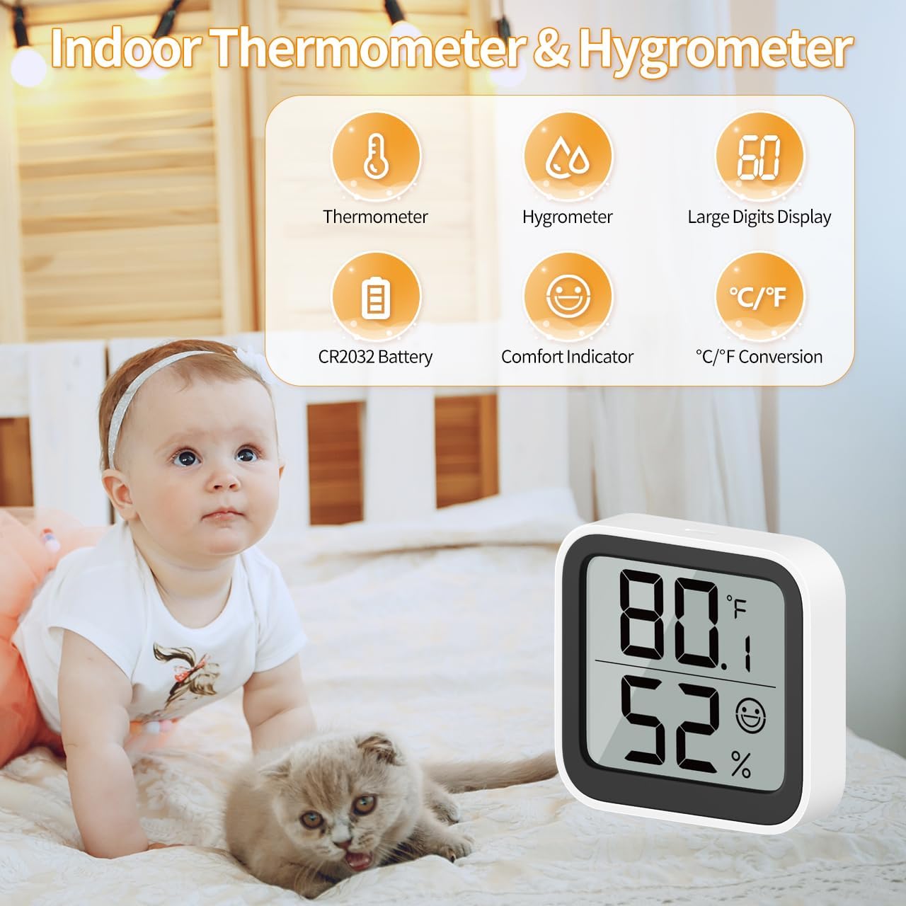 Termómetro higrómetro mini con icono cara y ℃/℉