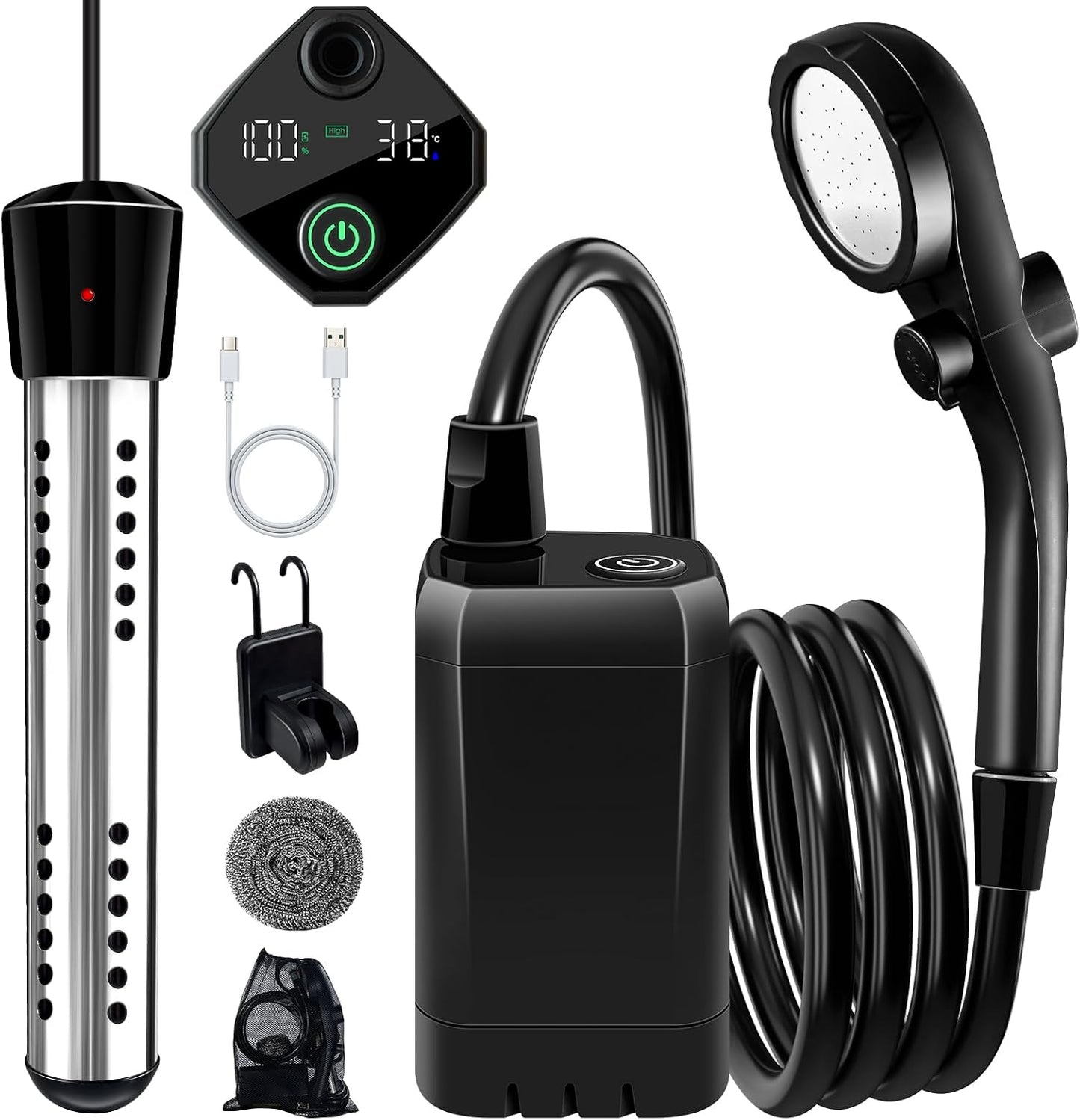 Ducha portatil con calentador 6000Mah para camping