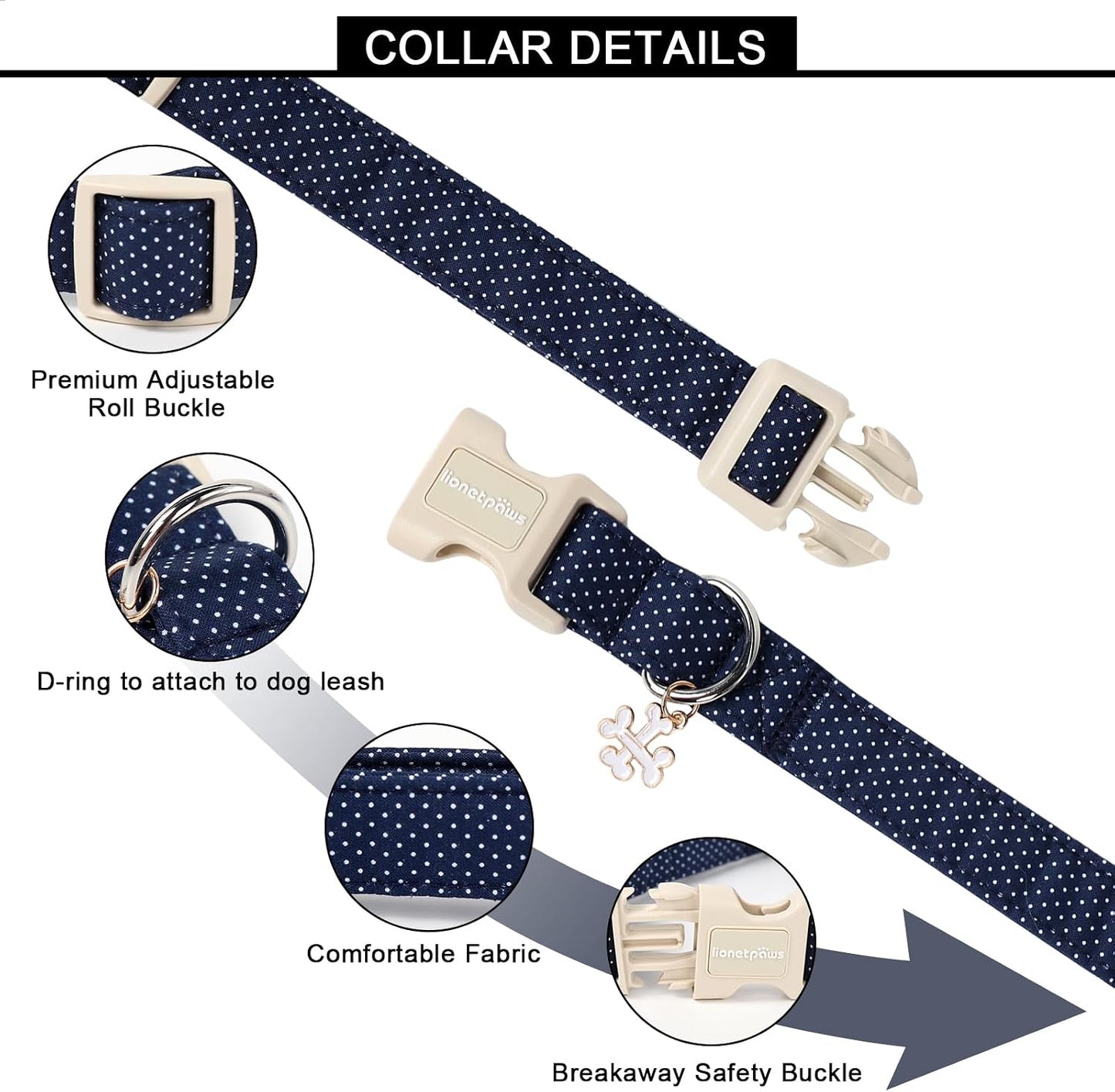 Collar perro azul marino con hebilla plástico ajustable