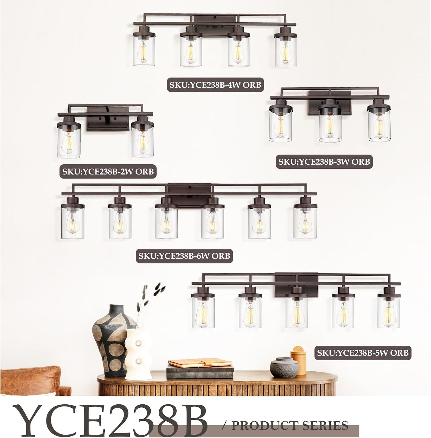 Lámpara baño 2 luces bronce aceitado vidrio transparente