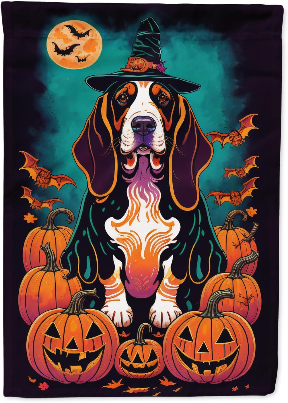 Bandera decorativa Halloween Basset Hound patio multicolor