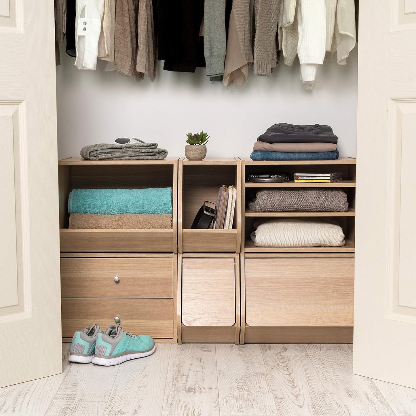 Caja almacenamiento madera modular puerta marrón claro