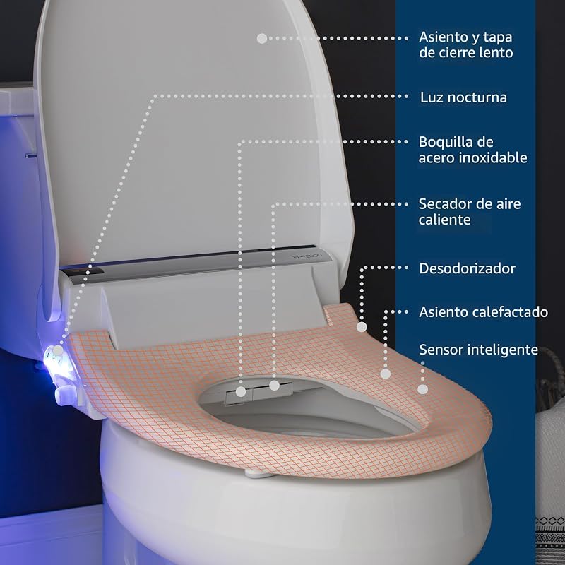Asiento inodoro eléctrico con bidé agua caliente y secador