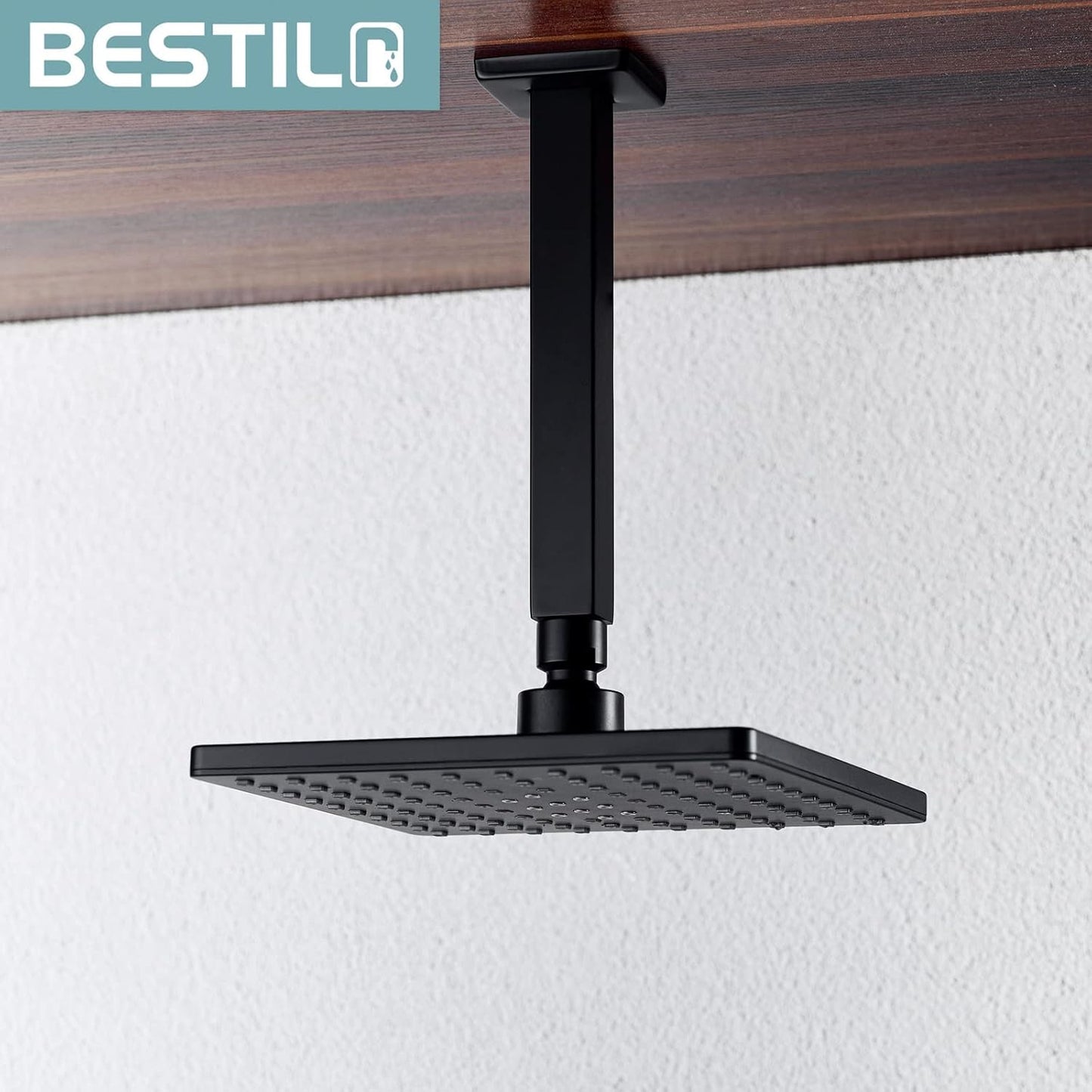 Brazo ducha techo negro mate 8pulg cuadrado lluvia