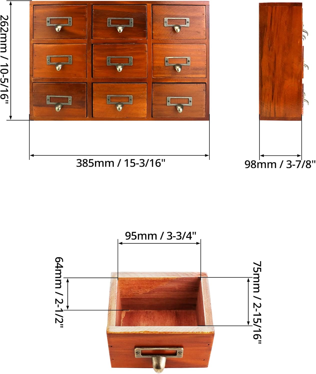 Organiz. cajones madera estilo boticario 9 cajones