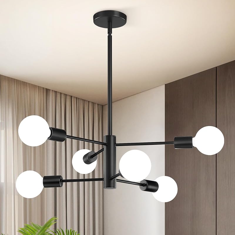Candelabro Sputnik 6 luces negro ajustable comedor sala