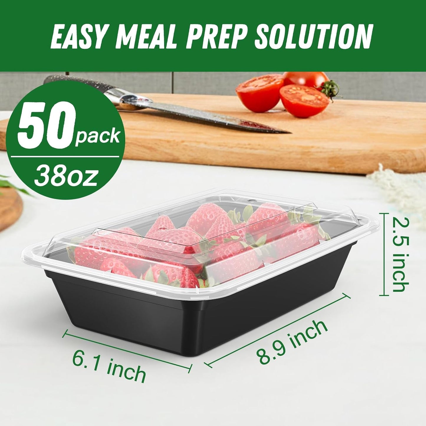 50 Pzas Recipientes 38oz Reutilizables con Tapas