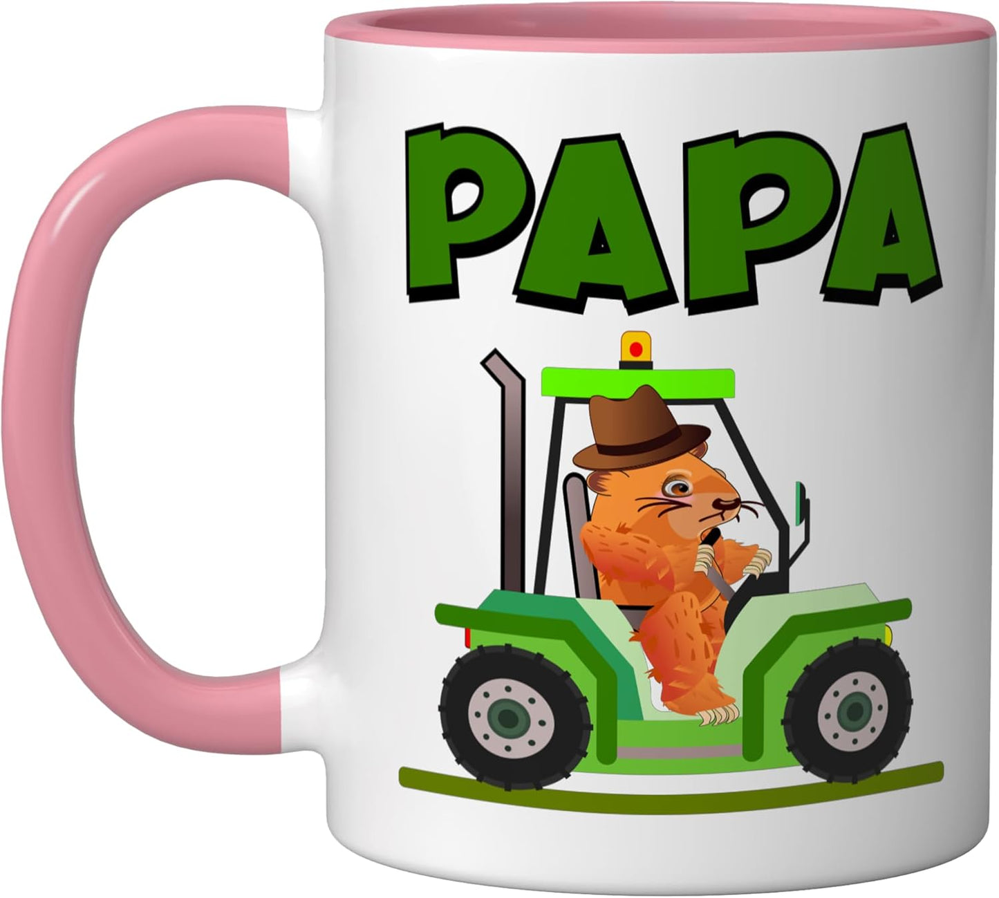 Taza Cerámica Papa Tractor Capybara Rosa/Blanca