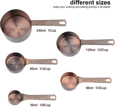 Set 12 Tazas y Cucharas Medidoras Acero Inox y Cobre