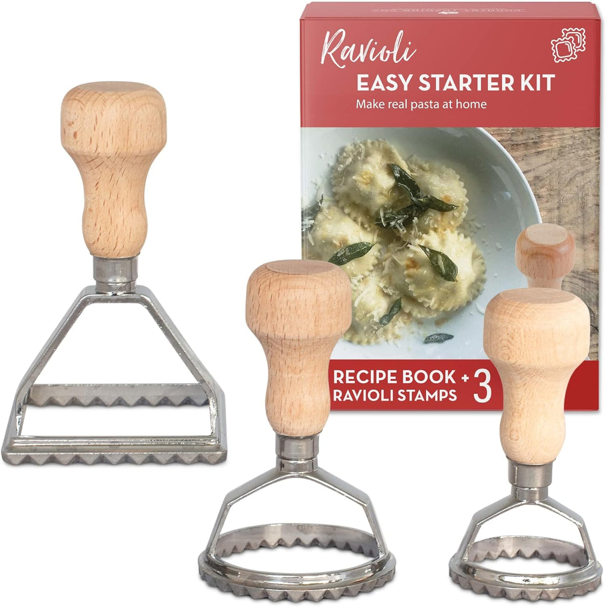 Kit inicio ravioles 3 moldes libro cocina prensa tortellini
