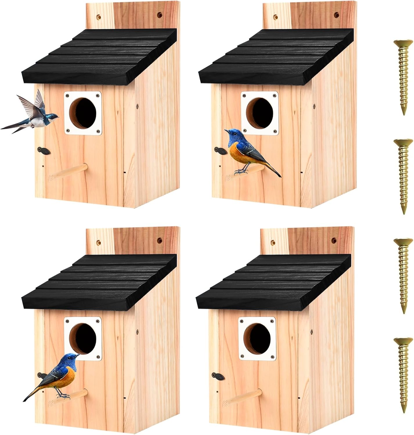 4 Casas Pájaros Madera Negra Exteriores Protección