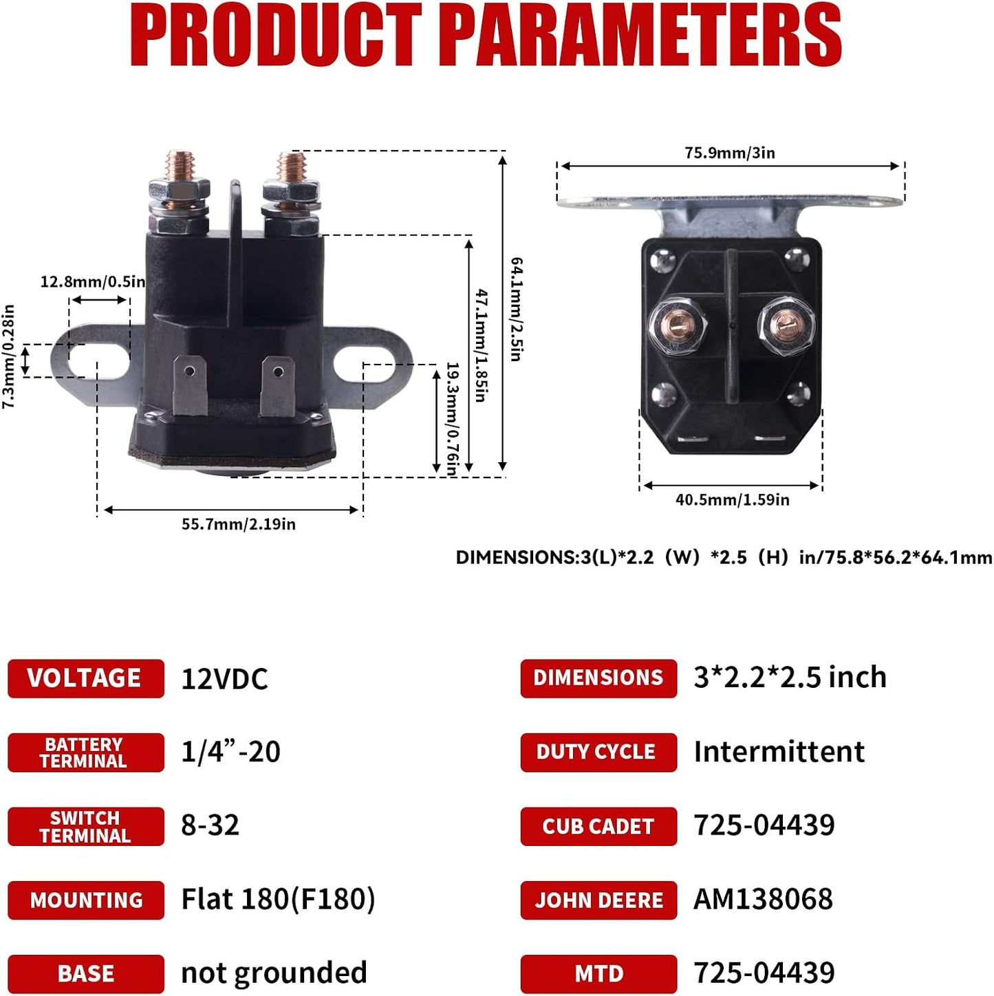 Solenoide 12V para Tractor John Deere Cub Cadet 725-04439