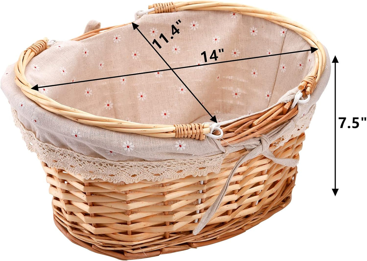 Cesta mimbre asas plegables para picnic y regalos