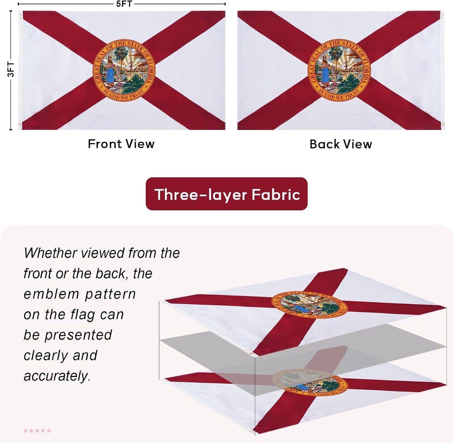 Bandera Florida 3x5ft doble cara 3 capas ojales latón