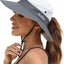 Sombrero playa mujer ala ancha UV plegable malla cola