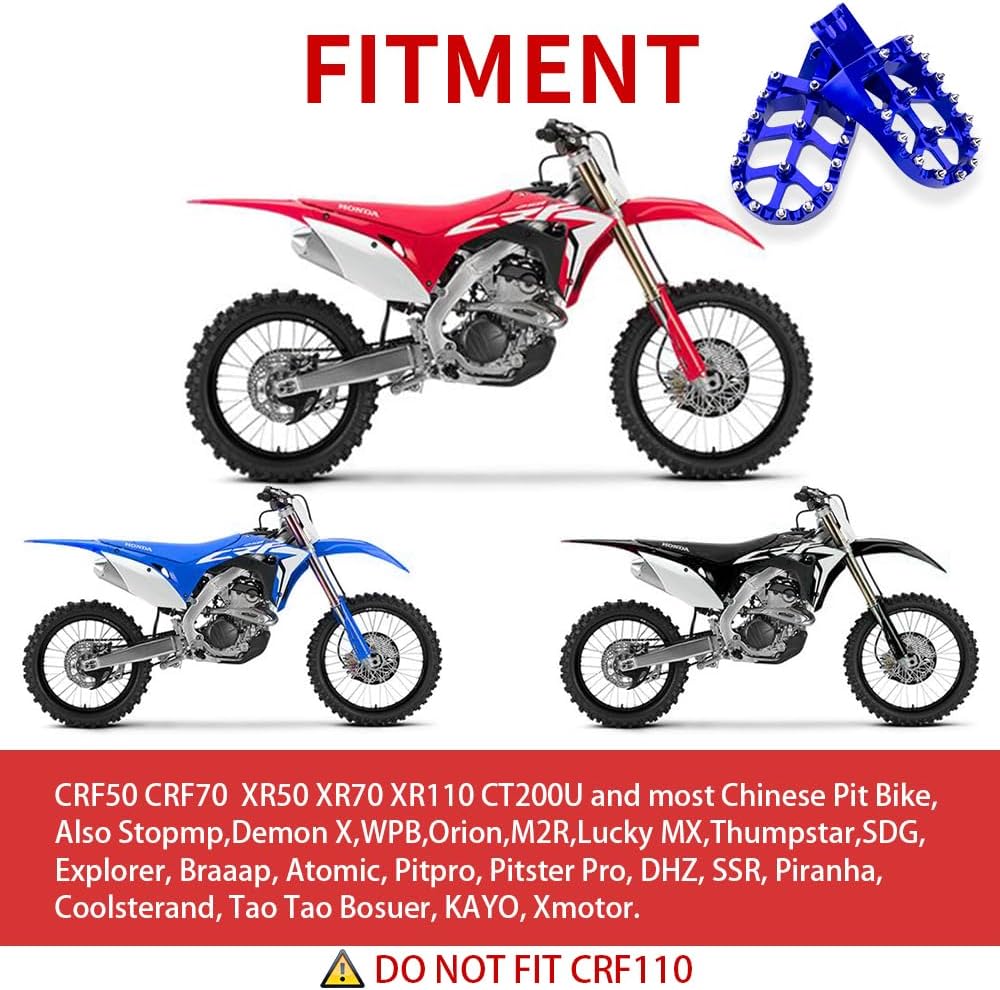 Estriberas aluminio CNC para motocicleta CRF50 XR50 XR110 azul