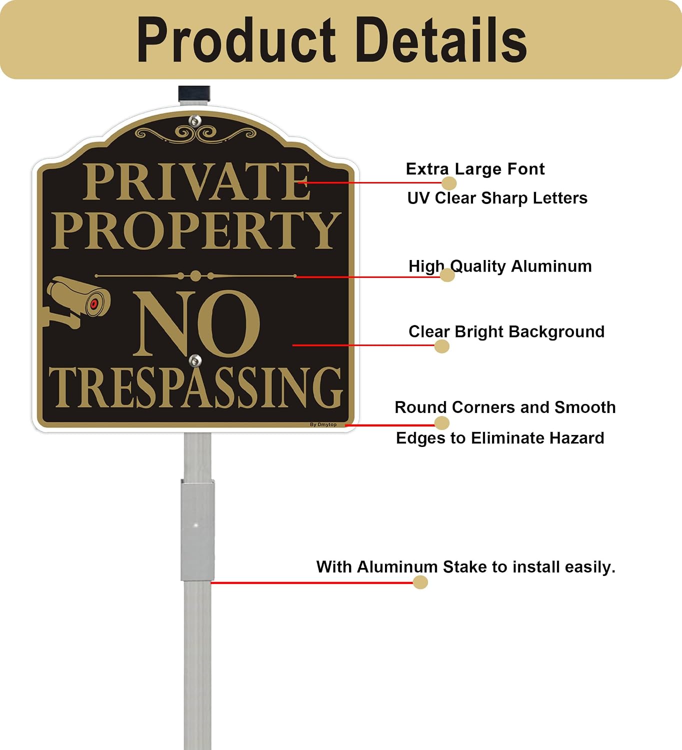 Letrero propiedad privada estaca metal 36pulg 12x12pulg resistente