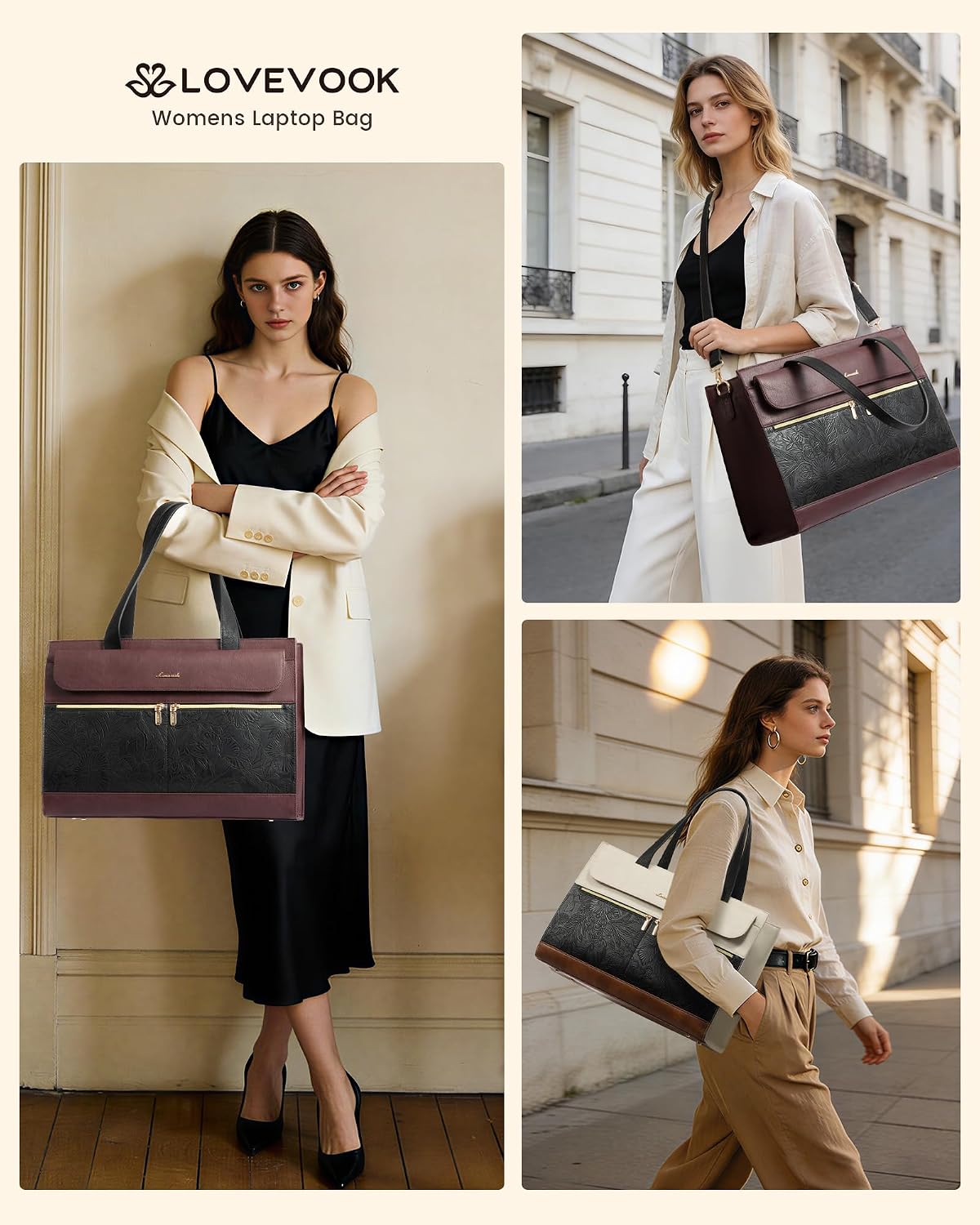 Bolso laptop 15.6pulg piel sintética impermeable con bolsillo vaso