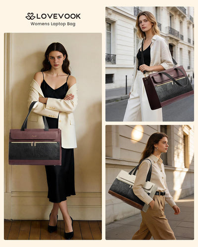 Bolso laptop 15.6pulg piel sintética impermeable con bolsillo vaso