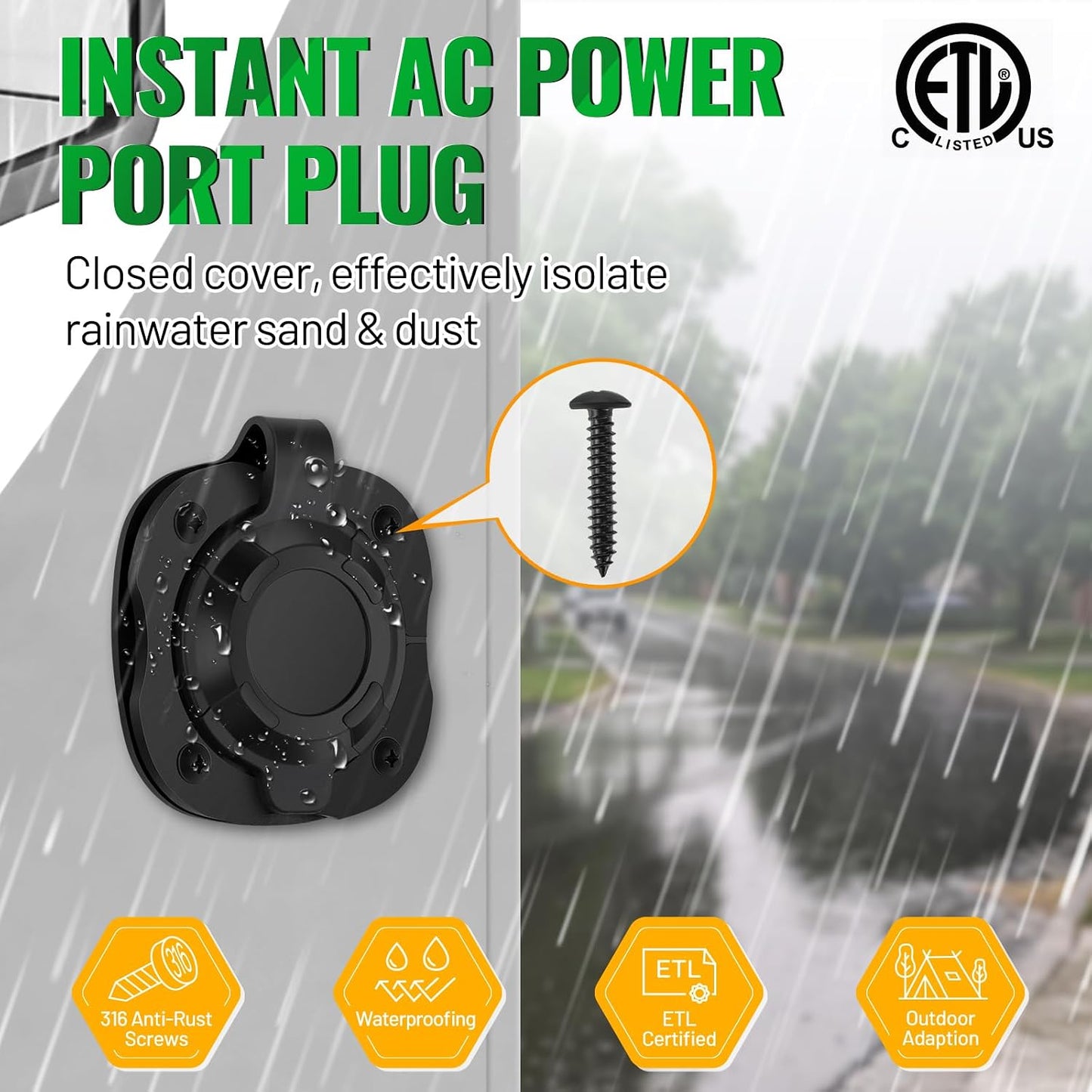 Enchufe CA 15A 125V RV con cable extensión caja amarilla