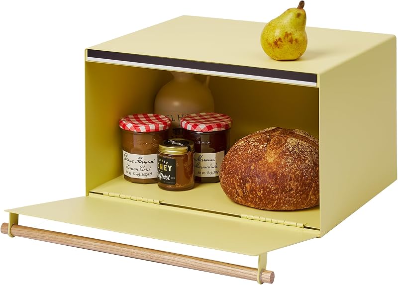 Caja pan acero madera amarilla para encimera cocina