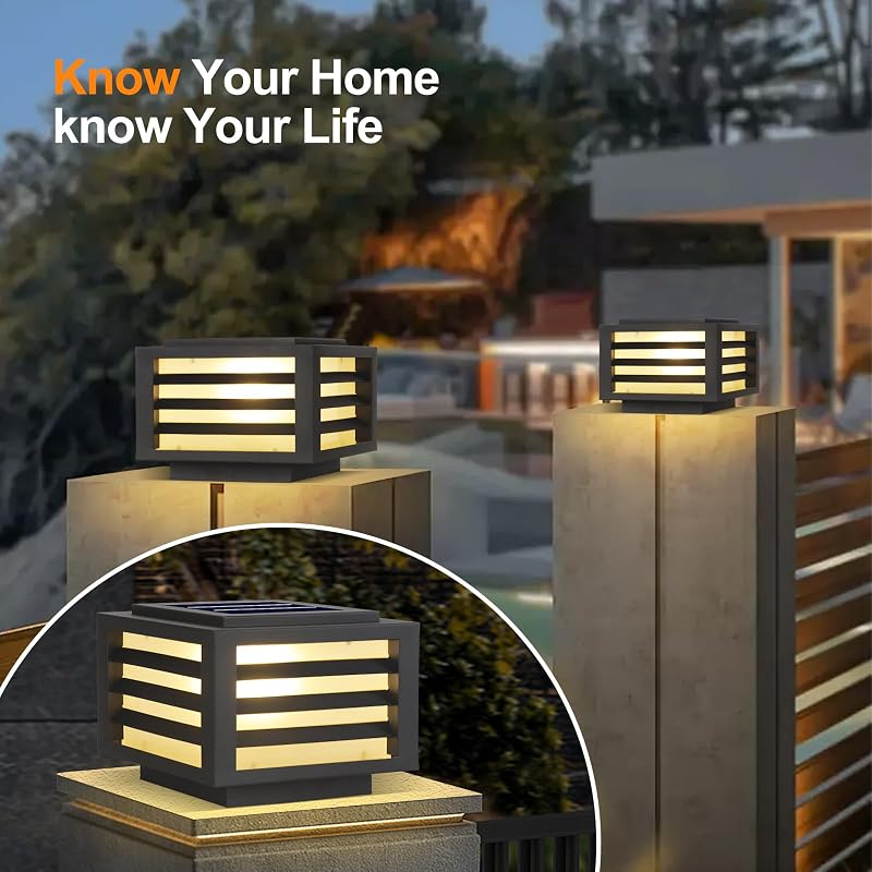 Luz solar LED para poste exterior IP65 cuadrada negra