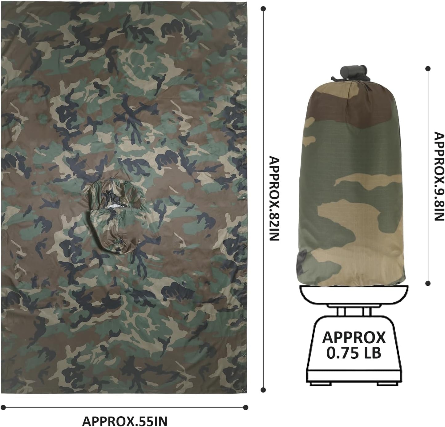 Poncho lluvia militar camuflaje impermeable ligero