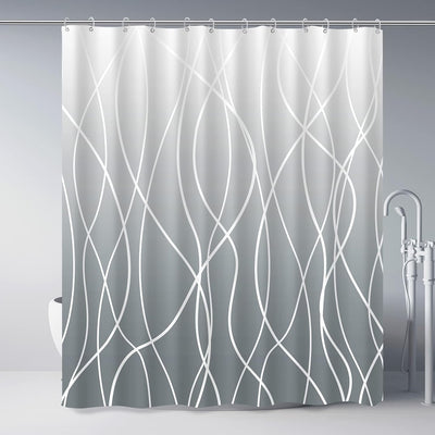 Cortina ducha gris degradado con ganchos 72x72
