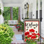 Bandera jardín doble cara arpillera floral roja 12x18"