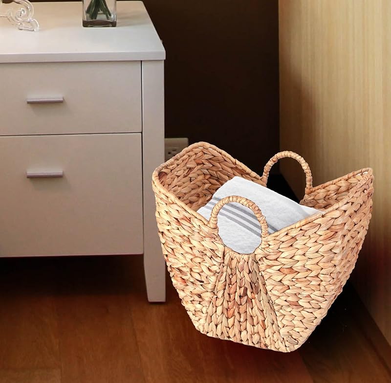 Cesta mimbre alta para ropa sucia con asas